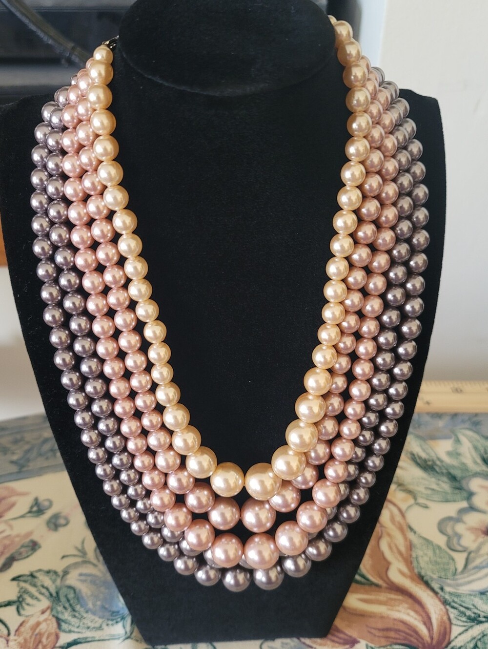 Multi-Strand Pearl Necklace in Champagne, Blush & Taupe / Faux Pearls